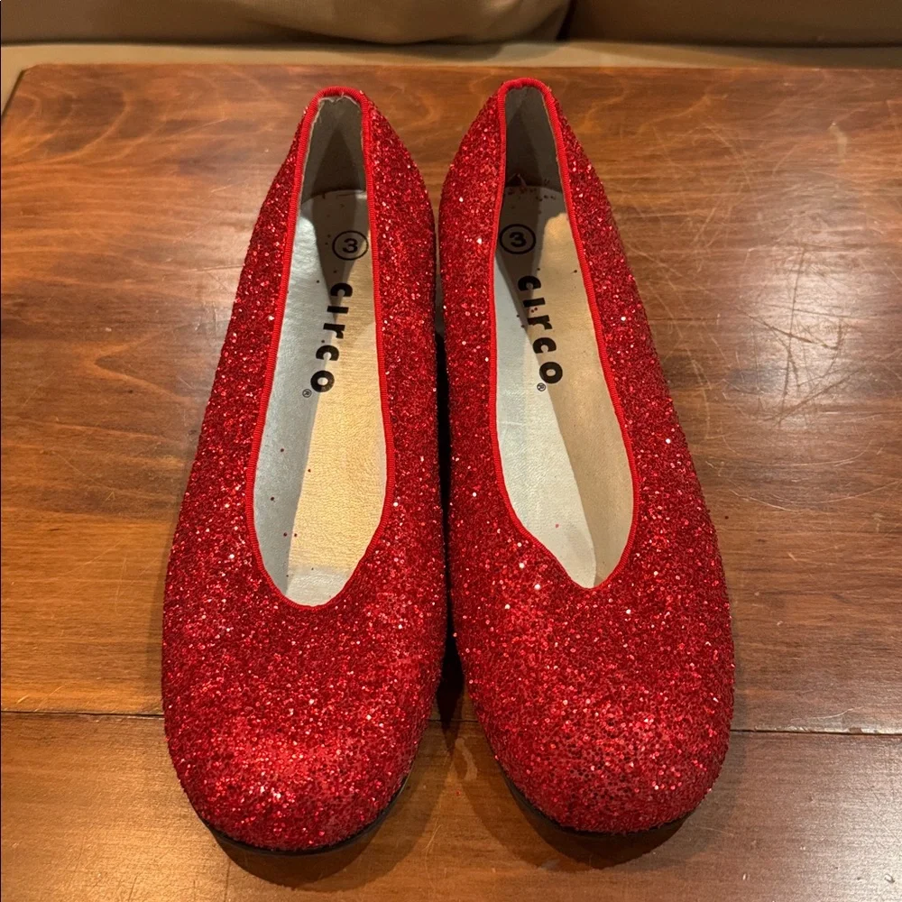 CIRCO Red Glitter Dorothy Wizzard OZ Slip On Shoes Little Girls Size 3 Costume